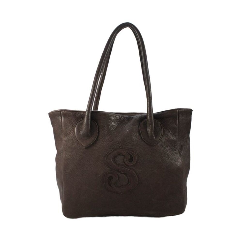 Shelly Litvak Womens Solid Leather Multi-Pocket Tote Bag Brown